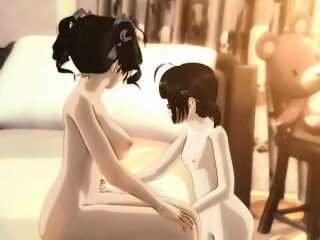 3D anime lesbians sharing a dildo