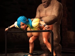 Beautiful female elf gets fucked by the big ogre in dungeon