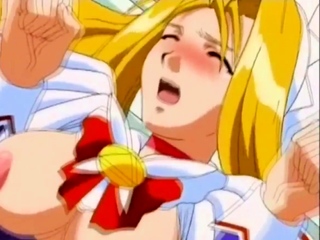 Busty blonde anime teen